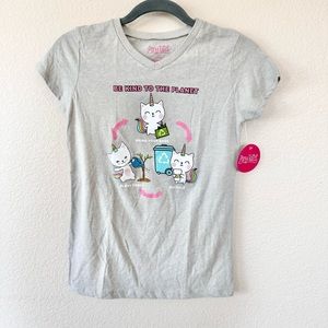 Ponytails Girls Short Sleeve Gray T-shirt Be Kind to the Planet Unicorns Size L